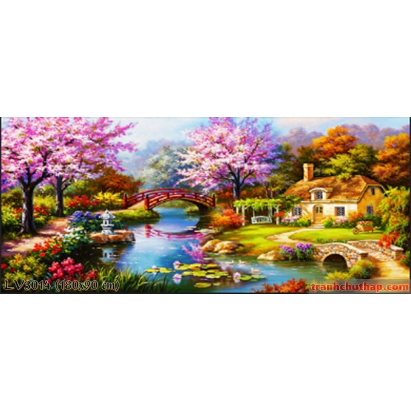 Tranh thêu chữ thập Phong cảnh ✓Mùa Xuân Ấm Áp✓ kích thước siêu lớn ✓180x90  cm -️ LV3014
